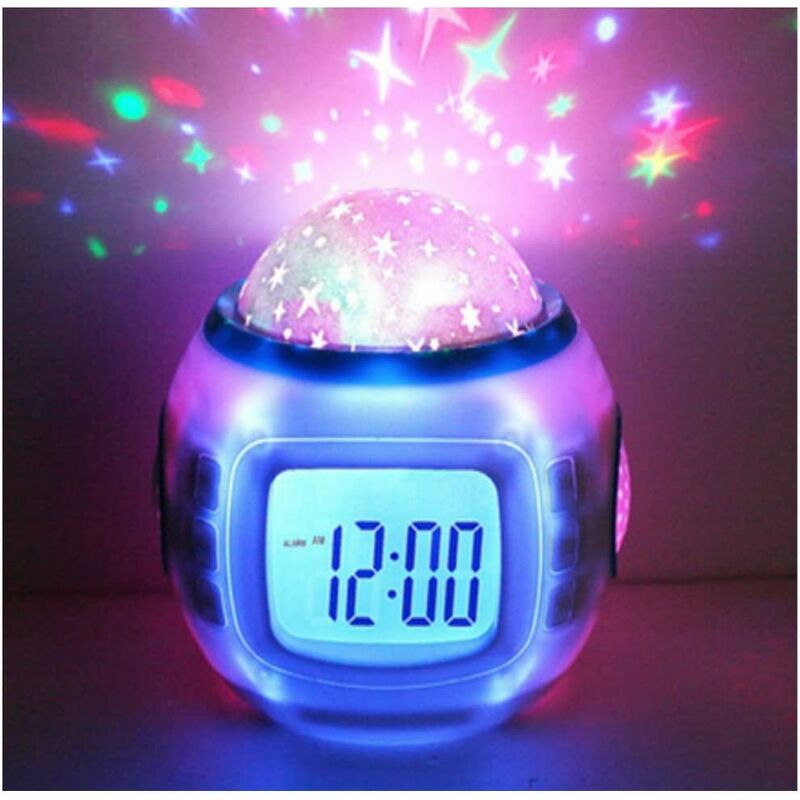 Reloj despertador para niños y niñas con proyector de estrellas musicales, luz LED de noche, regalos de Navidad y cumpleaños para niños de 3 a 10 años