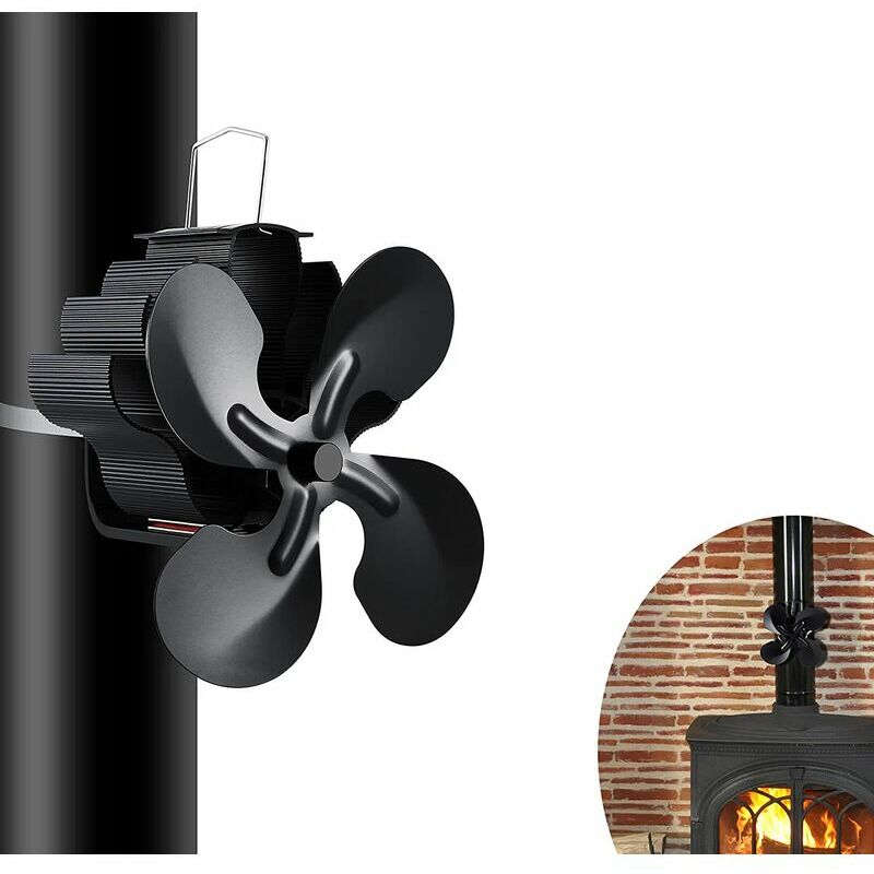 Ventilador de estufa de lea FVO, ventilador de chimenea alimentado por calor de 4 aspas para lea/chimenea/Gas/pellet/estufa de lea