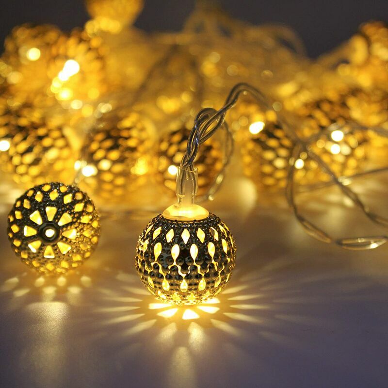 Guirnalda de luces marroquíes con pilas, 40 unidades, bola LED dorada, luces de hadas con temporizador, luces blancas cálidas para bodas, fiestas, vacaciones, cumpleaos, decoración del hogar, Navidad,