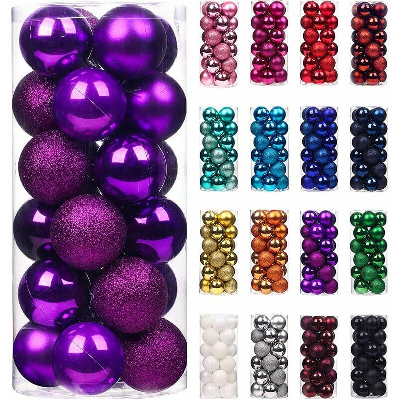 Paquete de 24 bolas de Navidad para árbol de Navidad, bolas grandes inastillables para colgar en fiestas de bodas (púrpura 6 cm)