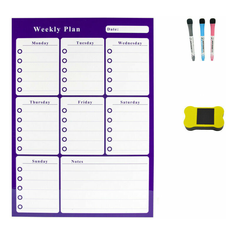 Tablero planificador de calendario semanal de borrado en seco magnético organizador de calendario de nevera