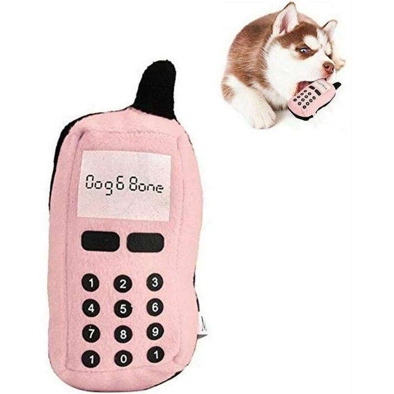 ELLE Juguete de felpa para teléfono Juguete para masticar para perros Juguete para masticar para mascotas Juguete interactivo para perros y gatos en forma de teléfono (rosa)