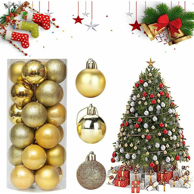 FVO Adornos navideos, 24 piezas Adornos navideos, Adornos navideos, Adornos navideos, Adornos navideos, Adornos decorativos con purpurina para decoraciones navideas Fiesta de Navidad (Oro)