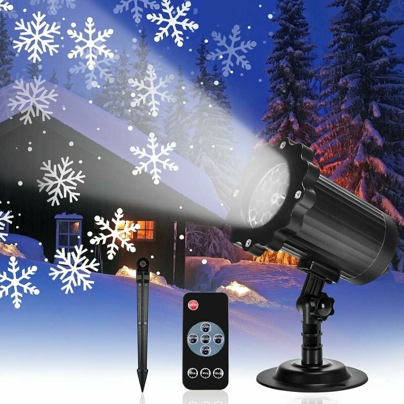 FVO-LED Proyector Lámpara de Navidad Luz de nevada con control remoto IP65 Decoración de Navidad a prueba de agua Copo de nieve LED Luces de proyección de Navidad para uso en interiores y exteriores p