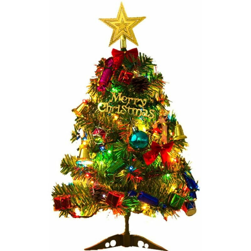 árbol de Navidad flocado con decoraciones mixtas y luces multicolores Fibra óptica Evergreen 50CM, para decoración navidea, decoración de fiestas