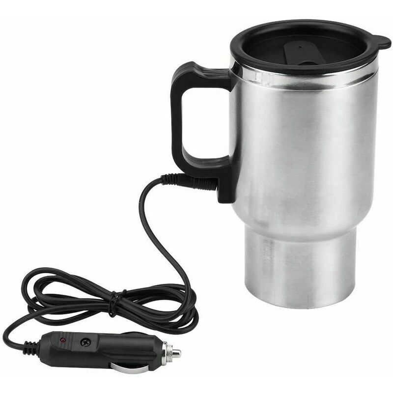 Hervidor de agua eléctrico para coche FVO de 450ml y 12v, termo aislado de acero inoxidable, calentador de coche para mantener el té, café, leche caliente con adaptador