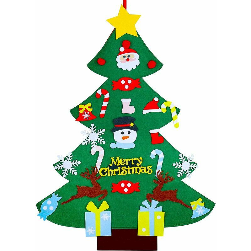 árbol de Navidad de fieltro 3.2ft DIY Decoración de árbol de Navidad con 26 adornos extraíbles Navidad Ao Nuevo Decoración para colgar en la pared Regalos de Navidad para nios (64.5x87cm)-13Thirteen