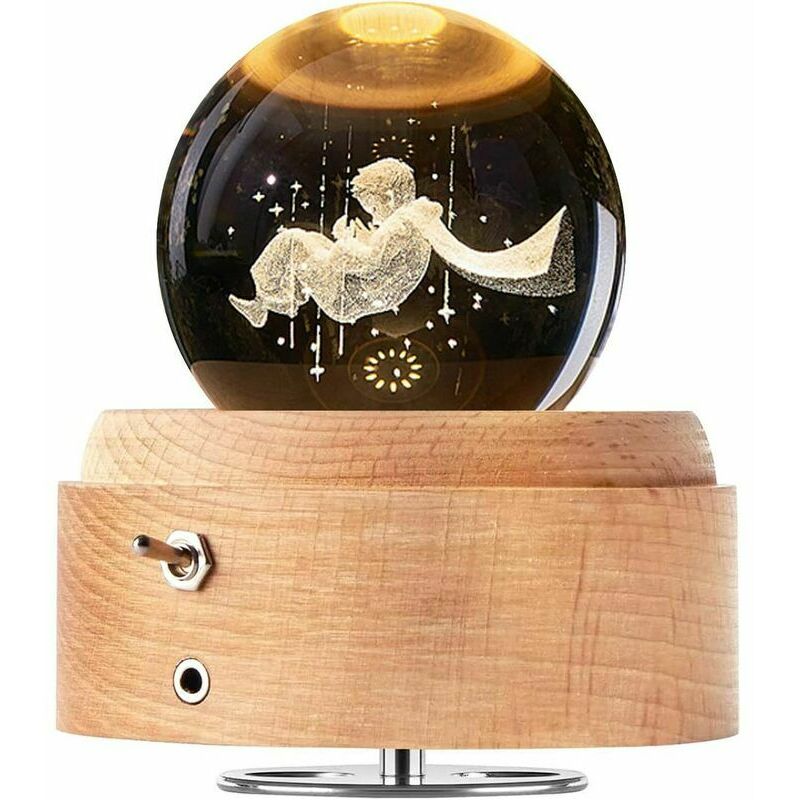 Caja de música de bola de cristal, caja de música de madera giratoria de 360 ° con luz, regalo para Navidad, Acción de Gracias, cumpleaos, día de San Valentín - Príncipe