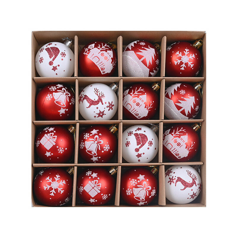 16 Uds. Bolas navideñas decoraciones navideñas 6cm bolas de plástico con dijes y correas decoraciones para árboles de Navidad bola roja bola blanca