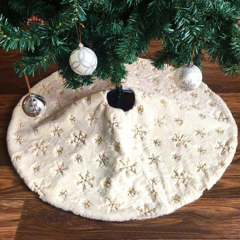 Falda para árbol de Navidad de 48 pulgadas de felpa blanca, grande, para árbol de Navidad con copo de nieve, soporte para árbol de Navidad, falda para árbol de Navidad, fiesta, vacaciones, decoracione