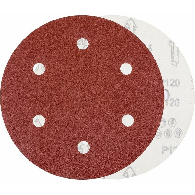 Disco de lija 225 mm Grano P120 Discos de velcro de 6 orificios 30 almohadillas de papel de lija redondas para lijadoras de paneles de yeso, lijadoras de jirafa, lijadoras de pared