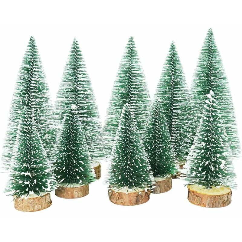 10 piezas Mini árbol de Navidad artificial Árbol pequeño con base de madera Mini árbol artificial Árbol de efecto de nieve falsa DIY Verde Pequeño Mini árbol de Navidad para fiesta de Navidad