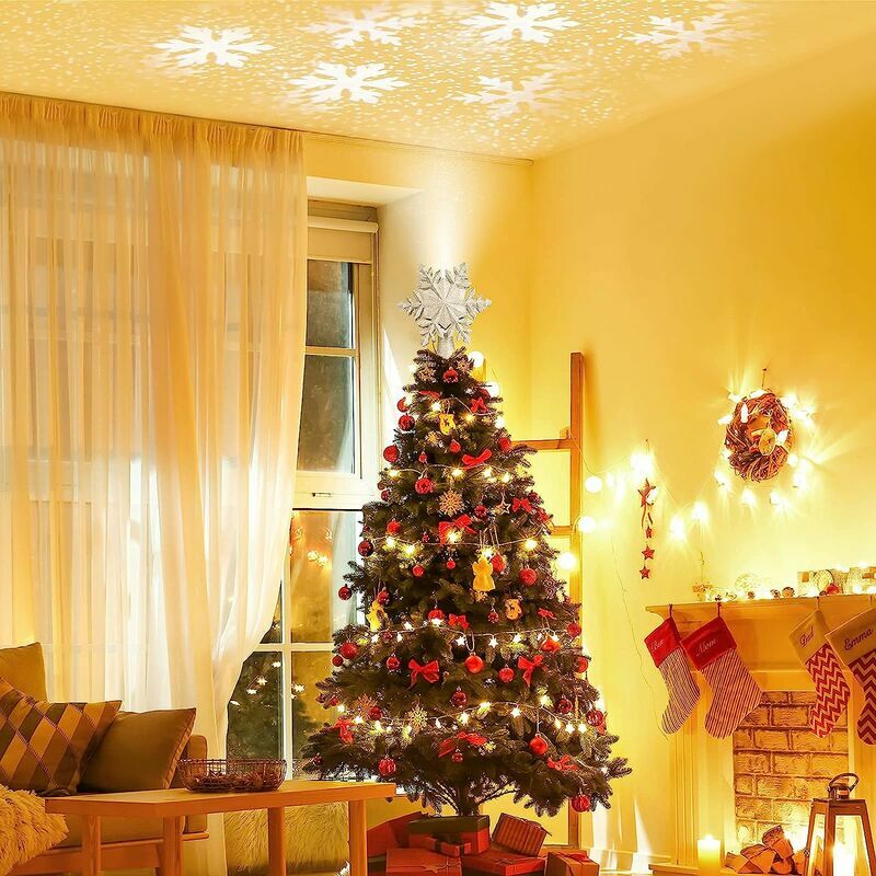 Adorno para árbol de Navidad con LED 3D Estrella Proyector de copo de nieve Árbol de Navidad giratorio mágico Adorno para árbol de Navidad Adorno para árbol de Navidad Plata