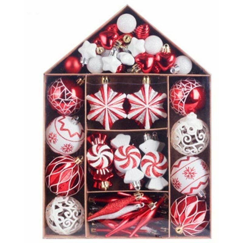 Soporte para bolas de Navidad Kit de adornos de bolas de Navidad Decoraciones para árboles de Navidad Bolas de Navidad pintadas Paquete de regalo Colgante para árboles de Navidad (rojo y blanco)