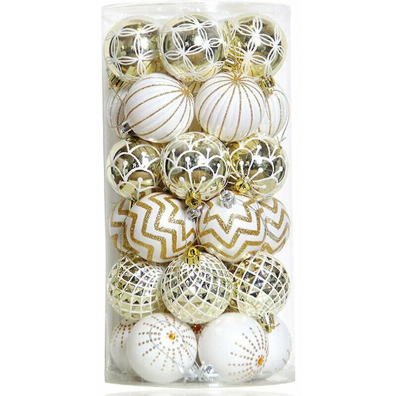 30 piezas de adornos de bolas de Navidad de 60 mm de oro y laca blanca, adornos de boda festivos irrompibles
