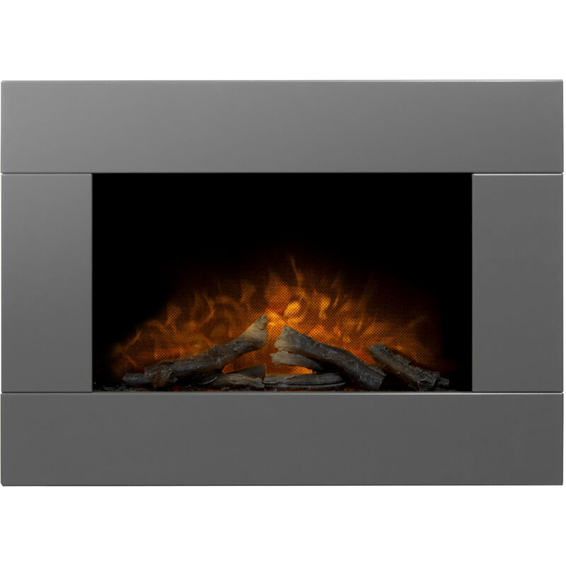 Adam Carina Electric Wall Mounted Fire with Logs u0026 Remote Control in Satin  Grey, 32 Inch