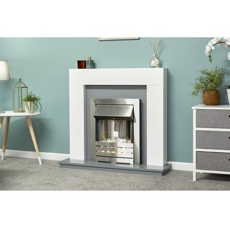 Adam Helios Electric Fire in Brushed Steel