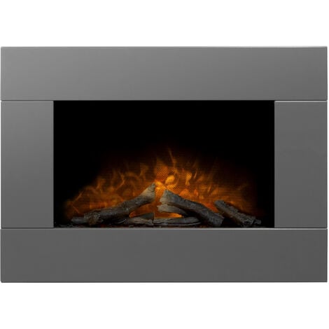 Adam Carina Electric Wall Fire with Logs & Remote in Satin Grey