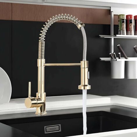 Gold Kitchen Tap, Kitchen Tap in Gold,360° Swivel Gold Kitchen Taps with Hose,Single Lever Mixer Tap with Pull Out Spray for Kitchen Sink Cold and Hot Fittings