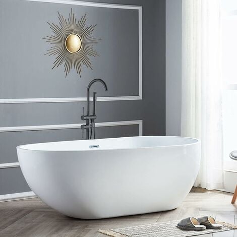 Freestanding Bathtub Faucet Bathroom Filler Faucet Two Handle Floor Stand Black with Hand Shower