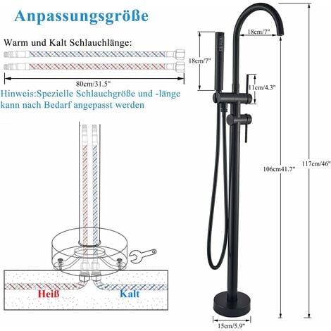 Freestanding Bathtub Faucet Bathroom Filler Faucet Two Handle Floor Stand Black with Hand Shower