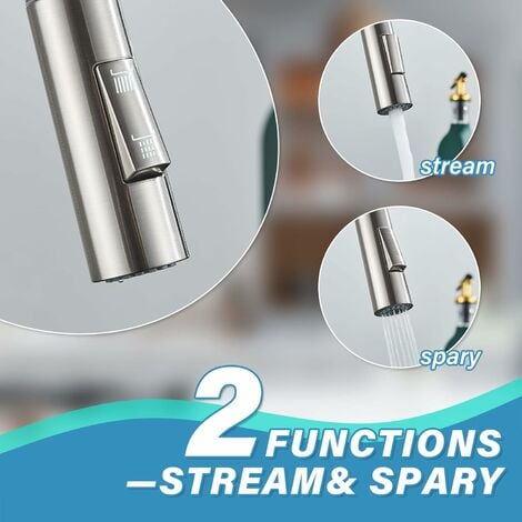 Kitchen faucet with detachable shower,capable of rotating cold and hot water,solid brass,brushed nickel