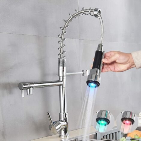 Kitchen Faucet Shower Mixer Sink Sprayer Double Function Kitchen Faucet–Swivel 360° Faucet Nozzle Sprayer With LED Lighting 3 Colors,Chrome