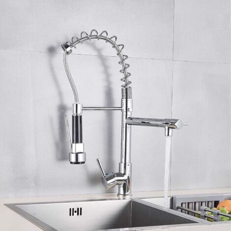 Kitchen Faucet Shower Mixer Sink Sprayer Double Function Kitchen Faucet–Swivel 360° Faucet Nozzle Sprayer With LED Lighting 3 Colors,Chrome