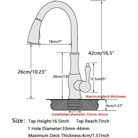 Kitchen Tap with Pull Out Spray Single Handle Solid Brass 360° Swivel Brushed Nickel Mixer Tap