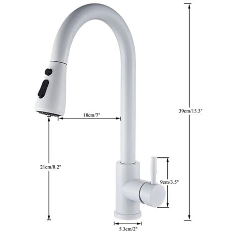 Kitchen Sink Tap Mixer with Pull Out Sprayer, SUS304 Stainless Steel Kitchen Sink Taps, 360°Swivel High Arc 3 Functions Spray White Kitchen Faucet