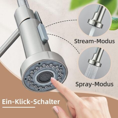 Kitchen Tap Brushed Nickel Double Spray Pattern Single Lever 360° Swivel High Arc with UK Standard Fittings Brass Kitchen Sink Tap