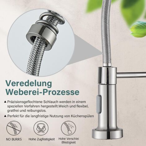 Kitchen Tap Brushed Nickel Double Spray Pattern Single Lever 360° Swivel High Arc with UK Standard Fittings Brass Kitchen Sink Tap