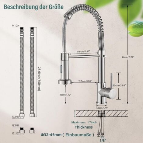 Kitchen Tap Brushed Nickel Double Spray Pattern Single Lever 360° Swivel High Arc with UK Standard Fittings Brass Kitchen Sink Tap