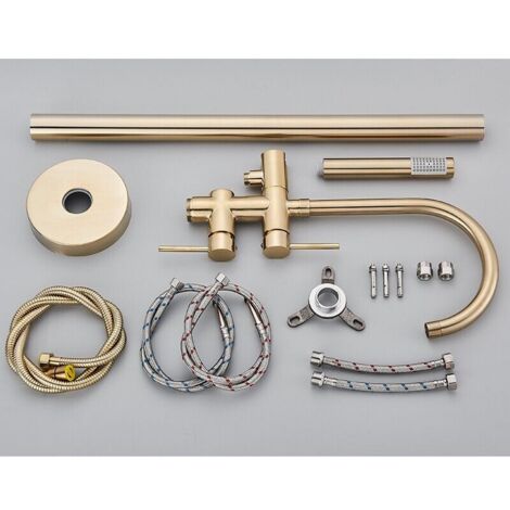Freestanding Bath Tap Freestanding Shower System Bathtub Faucet Free Standing Bathtub Tap Floor Mounted Faucet Shower Mixer Tap with Shower Head (Brush Gold )