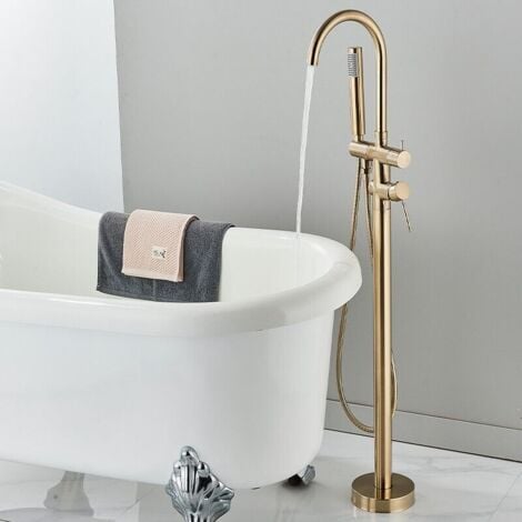 Freestanding Bath Tap Freestanding Shower System Bathtub Faucet Free Standing Bathtub Tap Floor Mounted Faucet Shower Mixer Tap with Shower Head (Brush Gold )