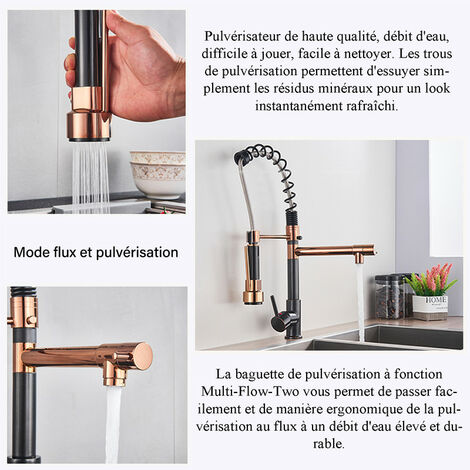 Kitchen Faucet Rose Gold Black Style Kitchen Spring Faucet Pull Down Dual Spouts Single Handle Water Mixer Tap 360 Rotation Kitchen Mixer Tap