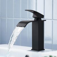Basin Taps Mixers Black Waterfall Bathroom Sink Taps Bathroom Single Handle Basin Mixer Tap Hot and Cold Water Sink Taps with UK Standard Hoses