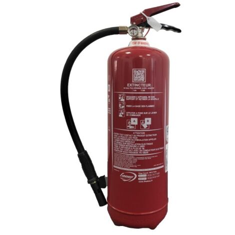 Mobiak – Extincteur 9L eau pulvérisée sans fluor – Classe AB – Capacité d'extinction 21A-233B – Support métallique inclus – Certifié NF