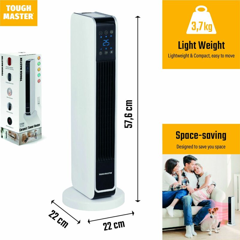 Ceramic Electric Tower Fan Heater 2000W Oscillating LED Display Timer u0026  Remote