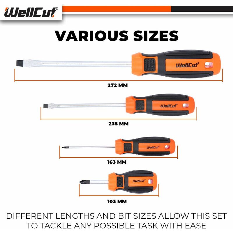 Wellcut 8pcs Screwdriver Set Magnetic With Soft Grip Handle