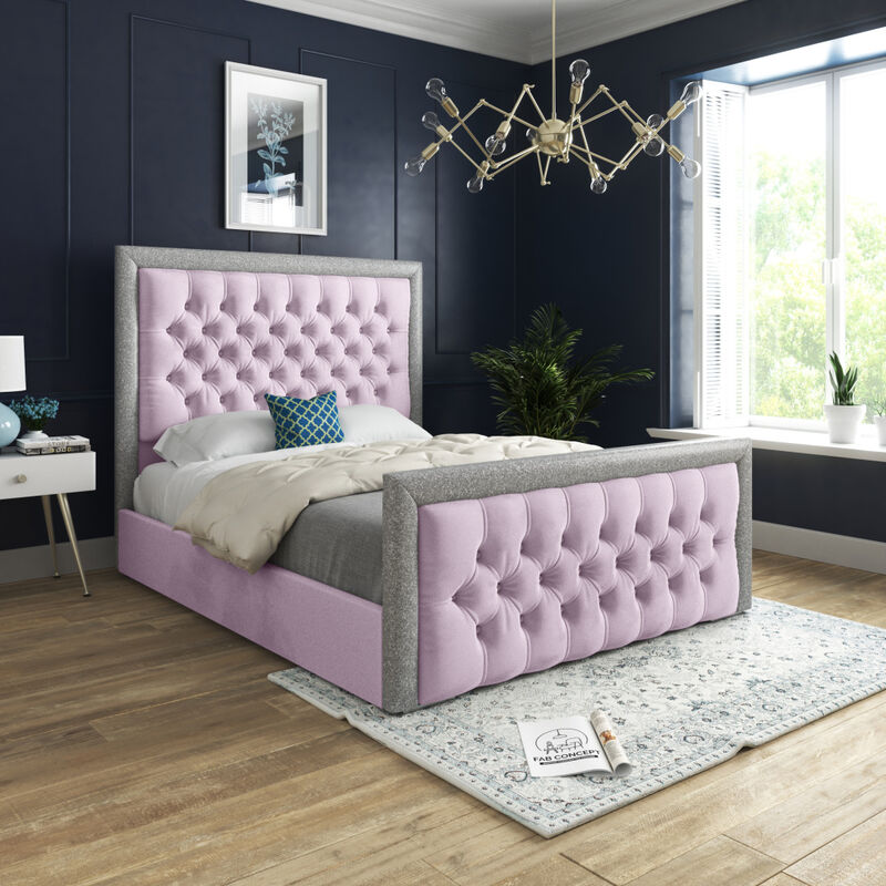 DS Living Cheltenham Upholstered Soft Velvet Bed Pink Glittered Frame Fabric Buttons Single