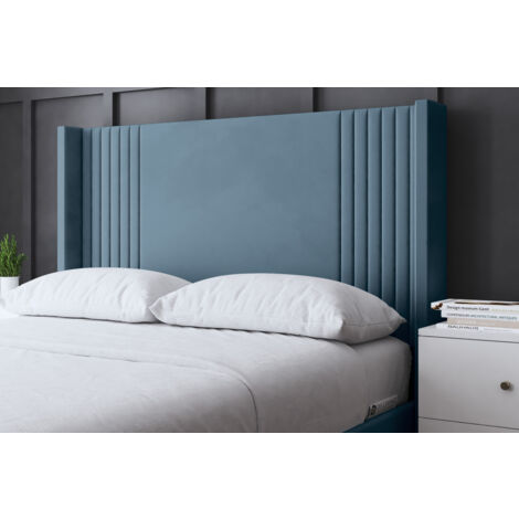 Elara Winged Blue Upholstered Bed Small Single