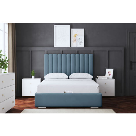 Evangeline Blue Upholstered Panel Bed Small Single