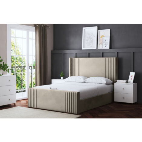 Elara Winged Cream Upholstered Bed Small Single