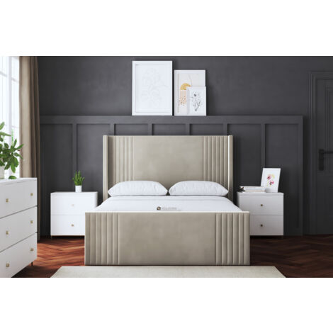 Elara Winged Cream Upholstered Bed Small Single