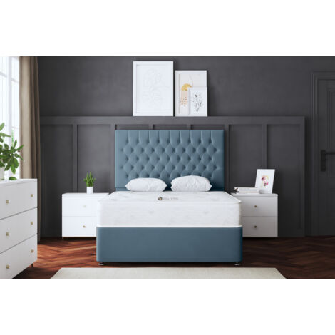 Seraphine Blue Chesterfield Divan Bed With Two Drawers Small Double