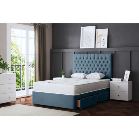 Seraphine Blue Chesterfield Divan Bed With Four Drawers Single