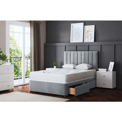 Amelia Silver Upholstered Panel Divan Bed With Four Drawers King