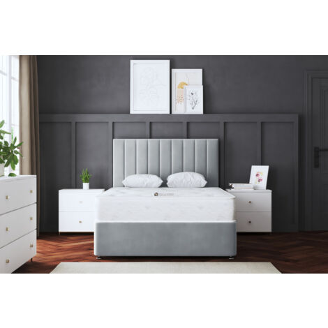 Amelia Silver Upholstered Panel Divan Bed With Four Drawers King