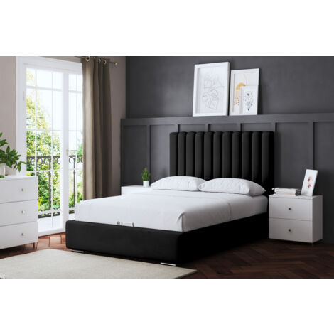 Evangeline Black Upholstered Panel Bed Single
